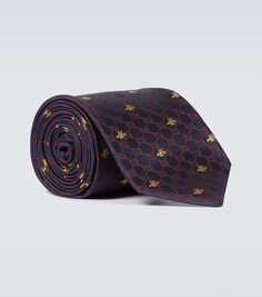 Шелковый галстук gg bees Gucci, синий