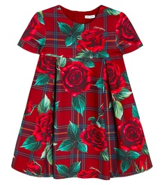 Платье с аквалангом в клетку с цветочным принтом Dolce&amp;Gabbana Kids, мультиколор