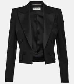 Укороченный шерстяной смокинг Saint Laurent, черный