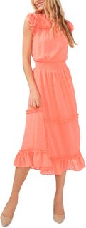 Платье без рукавов с клипсой в горошек CeCe, цвет Cameo Coral