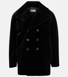 Двубортный бархатный пиджак Saint Laurent, черный
