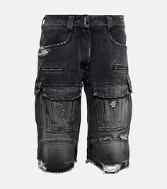 Потертые джинсовые шорты карго Givenchy, черный