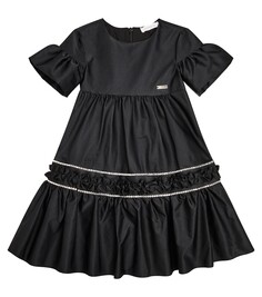 Атласное платье с оборками и декором Monnalisa, черный