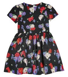 Платье из смесового хлопка с цветочным принтом Moschino Kids, мультиколор