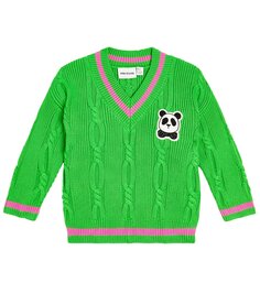 Хлопковый свитер косой вязки Mini Rodini, зеленый