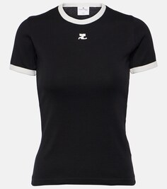 Футболка из хлопкового джерси с логотипом Courrèges, черный Courreges