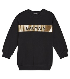 Хлопковая толстовка с логотипом Balmain Kids, черный