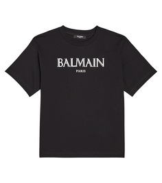 Футболка из хлопкового джерси с логотипом Balmain Kids, черный