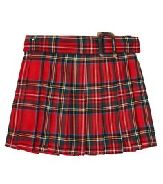 Плиссированная юбка из натуральной шерсти в клетку тартан Dolce&amp;Gabbana Kids, красный