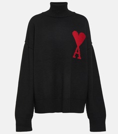 Шерстяной свитер с высоким воротником ami de cœur Ami Paris, черный