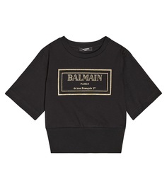 Хлопковая футболка с логотипом Balmain Kids, черный
