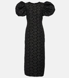 Жаккардовое платье миди с пышными рукавами Rotate Birger Christensen, черный