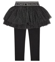 Леггинсы из тюля и джерси Balmain Kids, черный