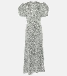 Платье миди с пышными рукавами и пайетками Rotate Birger Christensen, серебро