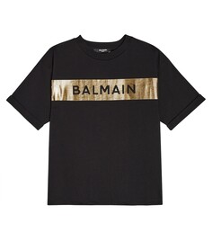Хлопковая футболка с логотипом Balmain Kids, черный