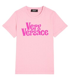 Футболка из хлопкового джерси с логотипом Versace Kids, мультиколор