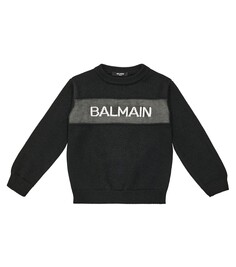 Шерстяной свитер с логотипом Balmain Kids, черный