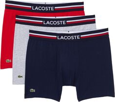 Комплект из трех трусов-боксеров с французским флагом Iconic Lifestyle Lacoste, цвет Navy Blue/Silver Chine/Red