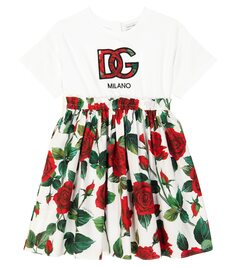 Платье-футболка из хлопка с цветочным принтом Dolce&amp;Gabbana Kids, мультиколор