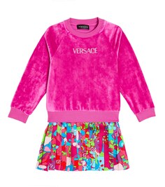 Платье-свитер со складками и логотипом Versace Kids, розовый