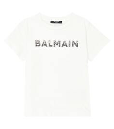 Футболка из хлопкового джерси с логотипом Balmain Kids, белый