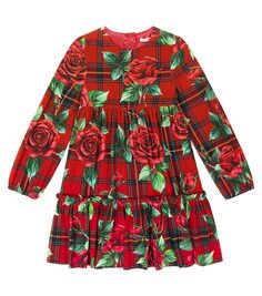 Платье в клетку с цветочным принтом Dolce&amp;Gabbana Kids, красный