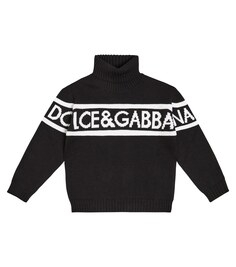 Свитер с высоким воротником из натуральной шерсти с логотипом Dolce&amp;Gabbana Kids, черный