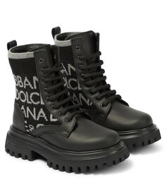 Кожаные армейские ботинки с логотипом Dolce&amp;Gabbana Kids, черный