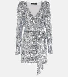 Платье с запахом и пайетками Rotate Birger Christensen, серебро