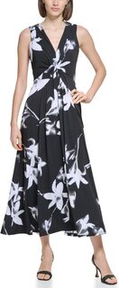Матовое платье макси из джерси Calvin Klein, цвет Black Multi