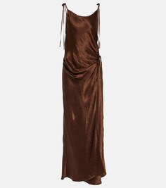 Атласное платье миди Acne Studios, коричневый
