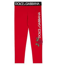 Леггинсы с цветочной аппликацией и логотипом Dolce&amp;Gabbana Kids, красный