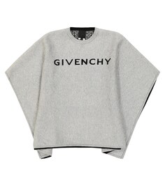 Двустороннее пончо из хлопка и кашемира плотностью 4 г. Givenchy Kids, серый