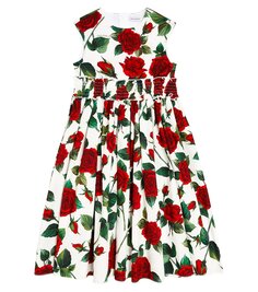 Платье из хлопкового поплина с цветочным принтом Dolce&amp;Gabbana Kids, красный