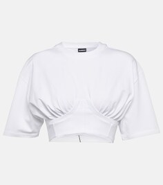 Укороченный топ le t-shirt caraco из смесового хлопка Jacquemus, белый