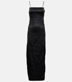 Атласное платье-комбинация Ganni, черный