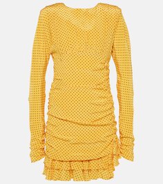 Шелковое мини-платье в горошек с оборками Alessandra Rich, желтый