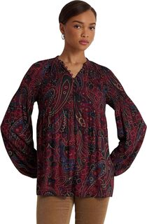 Рубашка Checked Paisley Pleated Georgette Blouse LAUREN Ralph Lauren, цвет Red/Black/Multi