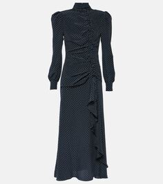 Шелковое платье миди со сборками Alessandra Rich, мультиколор