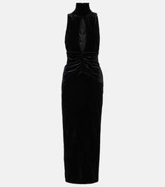 Бархатное платье со сборками и вырезами Alessandra Rich, черный