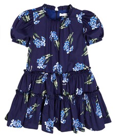 Платье из хлопкового поплина с цветочным принтом Monnalisa, синий