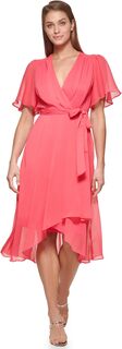 Платье с поясом и искусственным запахом с короткими рукавами DKNY, цвет Punch