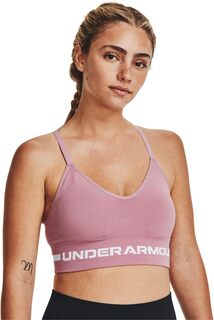 Бесшовный низкий длинный бюстгальтер Under Armour, цвет Pink Elixir/Pink Elixir/White