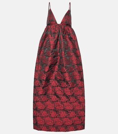 Жаккардовое платье макси с цветочным принтом Ganni, красный