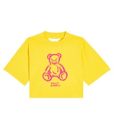 Укороченная футболка из хлопкового джерси с логотипом Palm Angels Kids, желтый