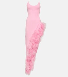 Асимметричное платье с перьями David Koma, розовый