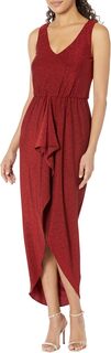 Блестящее трикотажное платье с V-образным вырезом и рюшами спереди Calvin Klein, цвет Red/Red