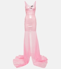 Прозрачное платье с пайетками David Koma, розовый