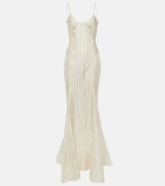 Полосатое атласное платье-комбинация The Attico, серый