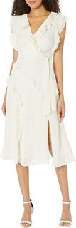 Платье без рукавов с рюшами и поясом DKNY, цвет Buttercream/Silver